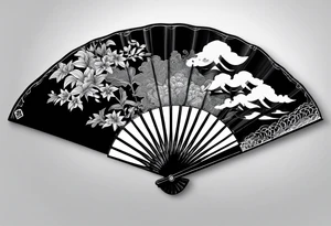 Plain Japanese paper fan with ribbons tattoo idea