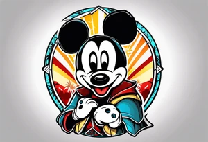 mickey mouse assassins creed character that is in the style of tron with palm trees tattoo idea
