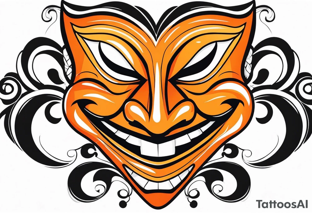 Laughing mask that is orange and black simplistic tattoo idea