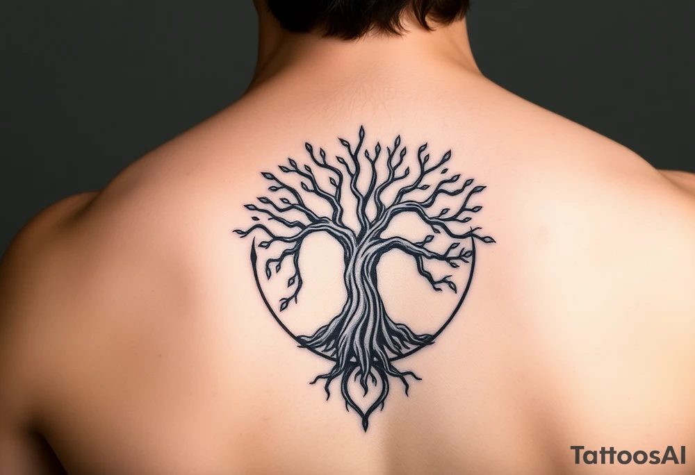 yggadrisl tree of life with circle tattoo idea