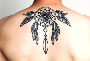 native dreamcatcher with flowing feathers and sacred beads tattoo idea
