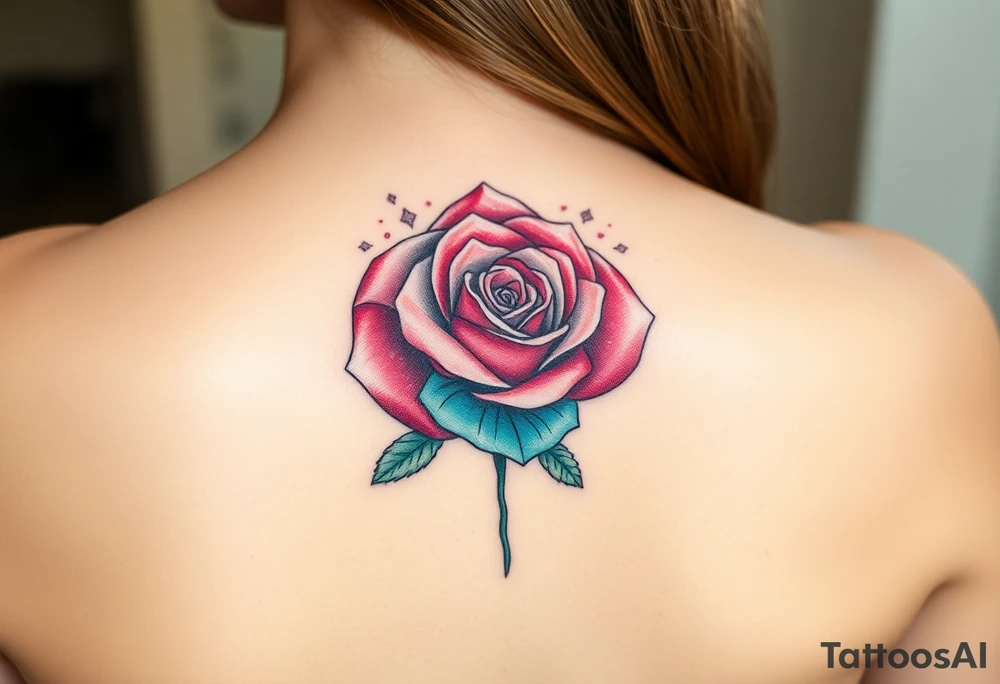 a rose with 3 colors, ruby as the base, aquamarine as the next layer and tourmaline as the middle tattoo idea