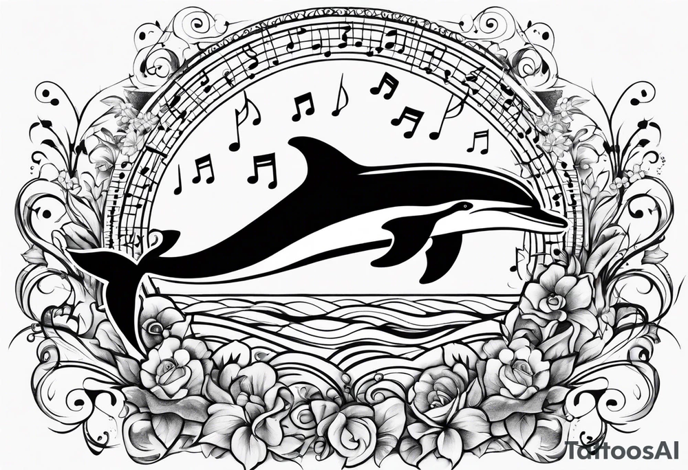 dolphin and music notes tattoo idea