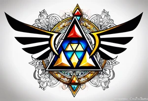 Triforce from the Zelda series highlighting courage with a woman’s touch tattoo idea