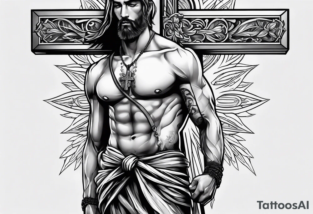 skinny man carrying a cross tattoo idea