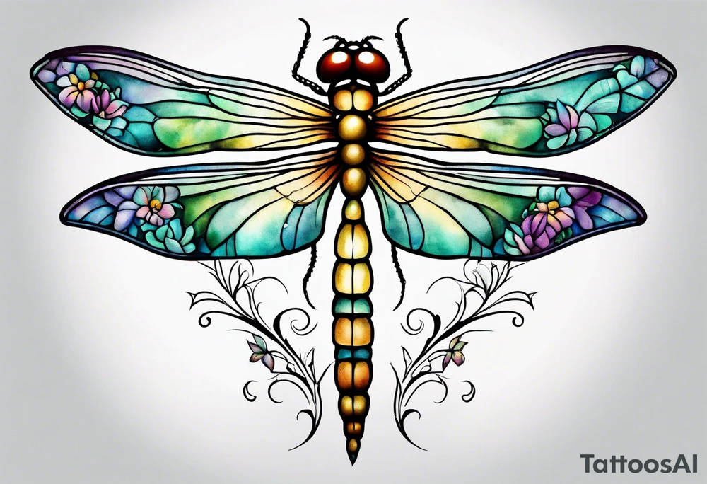dragonfly vine hip tattoo idea