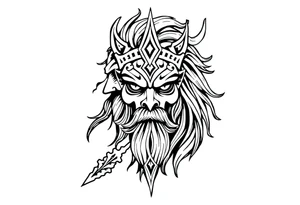 long shaman style mytical bold line with viking rhyme tattoo idea