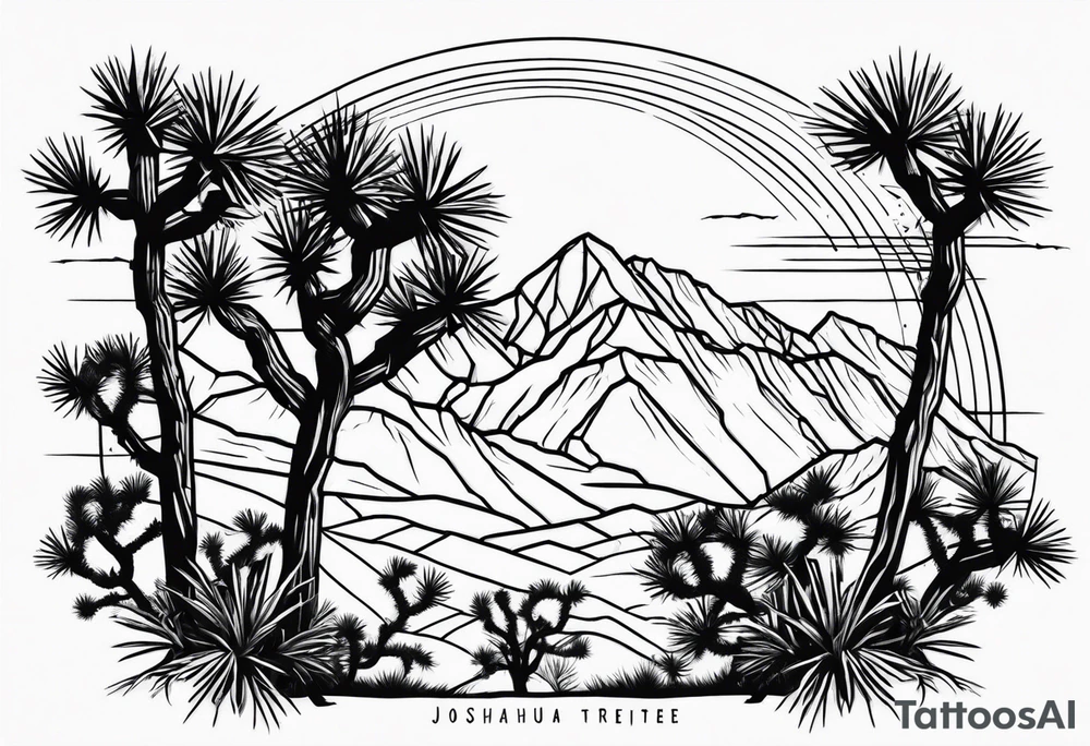 Joshua Tree with mountains and pine trees tattoo idea