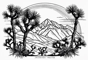 Joshua Tree with mountains and pine trees tattoo idea