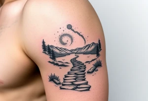 Pathway to lake scene with the cosmos in the sky tattoo idea