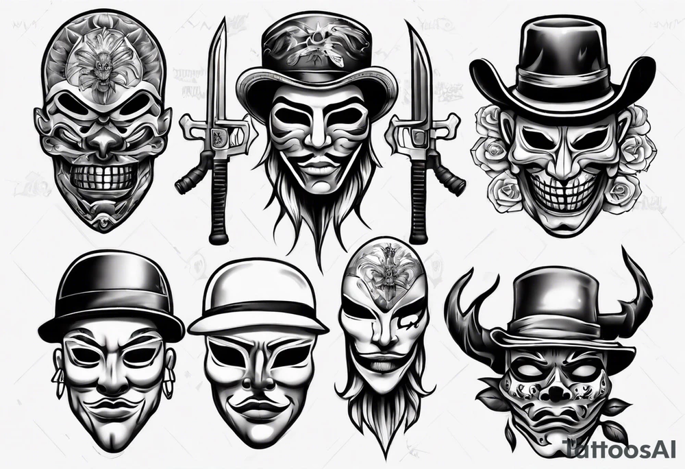 realistic chicano
masks, weapons and gangsters tattoo idea realistic chicano
masks, weapons and gangsters tattoo idea