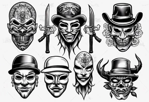 realistic chicano
masks, weapons and gangsters tattoo idea