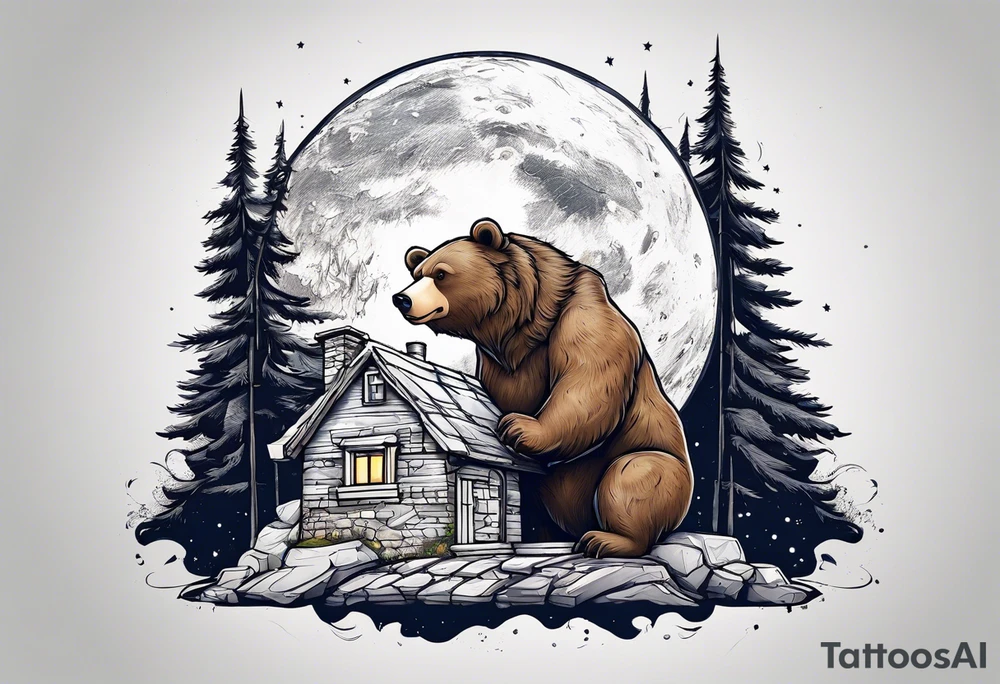 bear building a house on the moon tattoo idea
