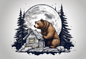 bear building a house on the moon tattoo idea