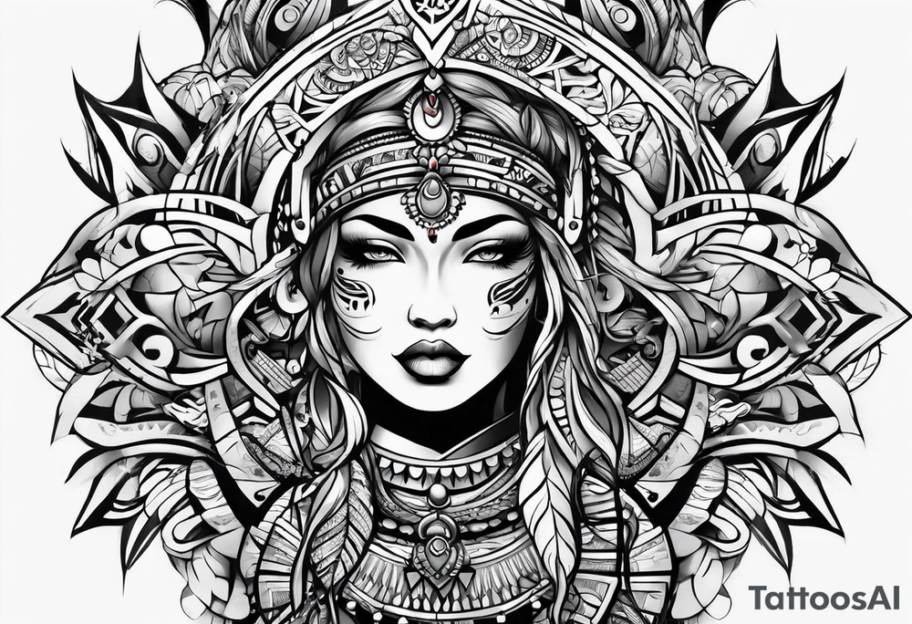 Peace and war Tribal sleeve tattoo idea