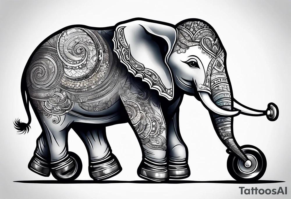 Baby elephant wearing skates tattoo idea