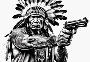 Native American With Gun tattoo idea