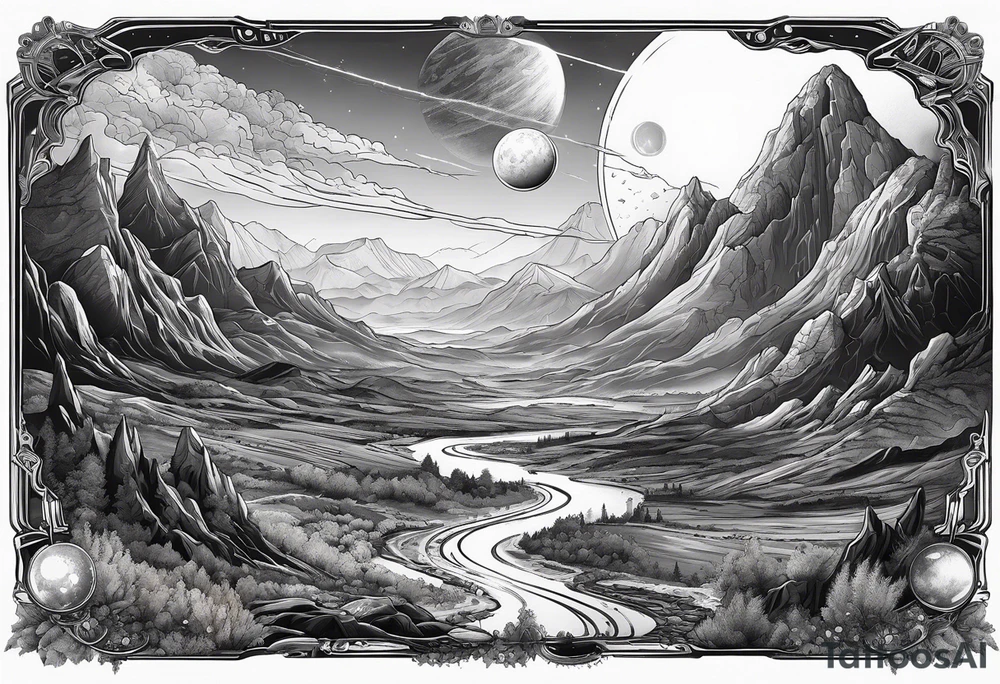 an alien planetary landscape tattoo idea