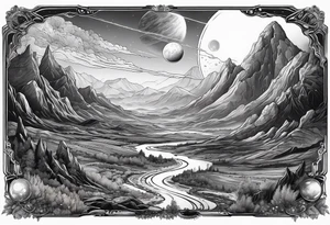 an alien planetary landscape tattoo idea
