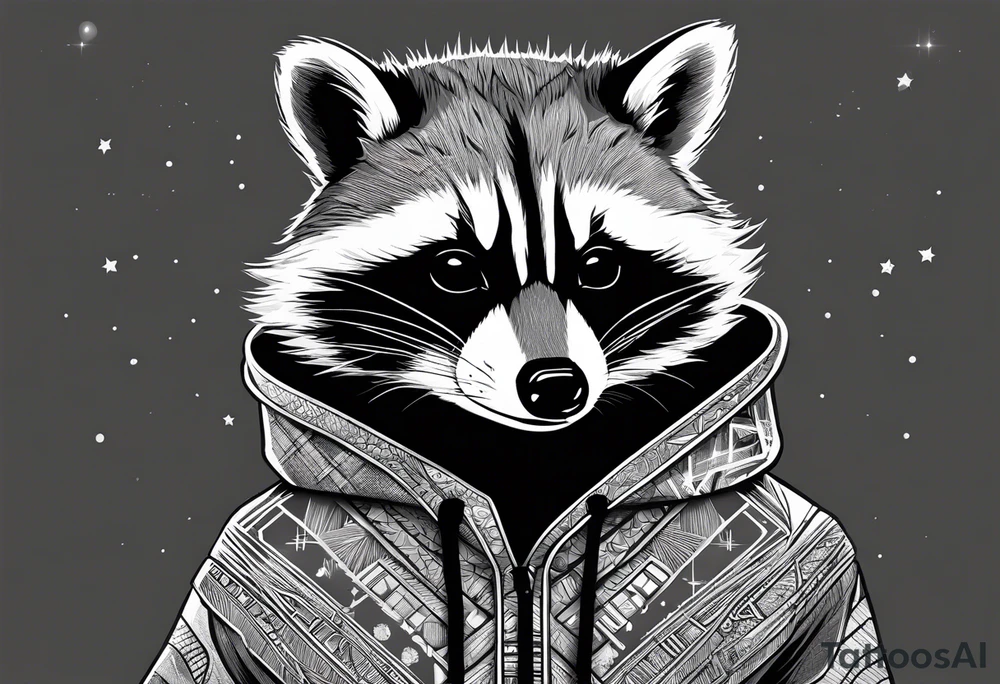 raccoon wearing a Superman hoodie tattoo idea