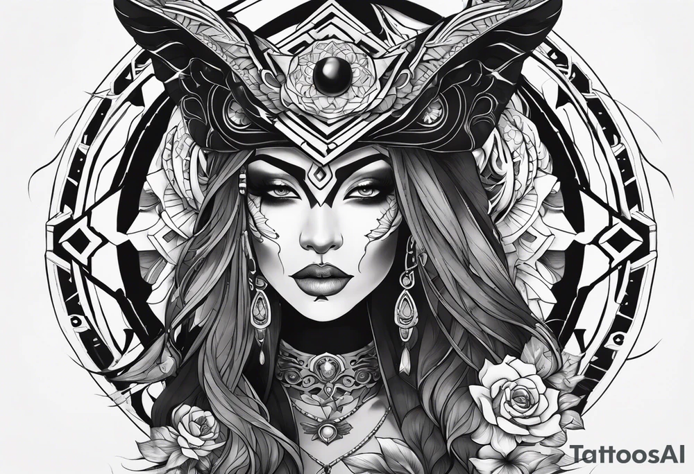 kali, alien goddess, valkrye, pirate, zenza resonance, pachamama, lotus azul, blank panther, eagle, skull, 5D, nueva gaya, dna 12 tattoo idea