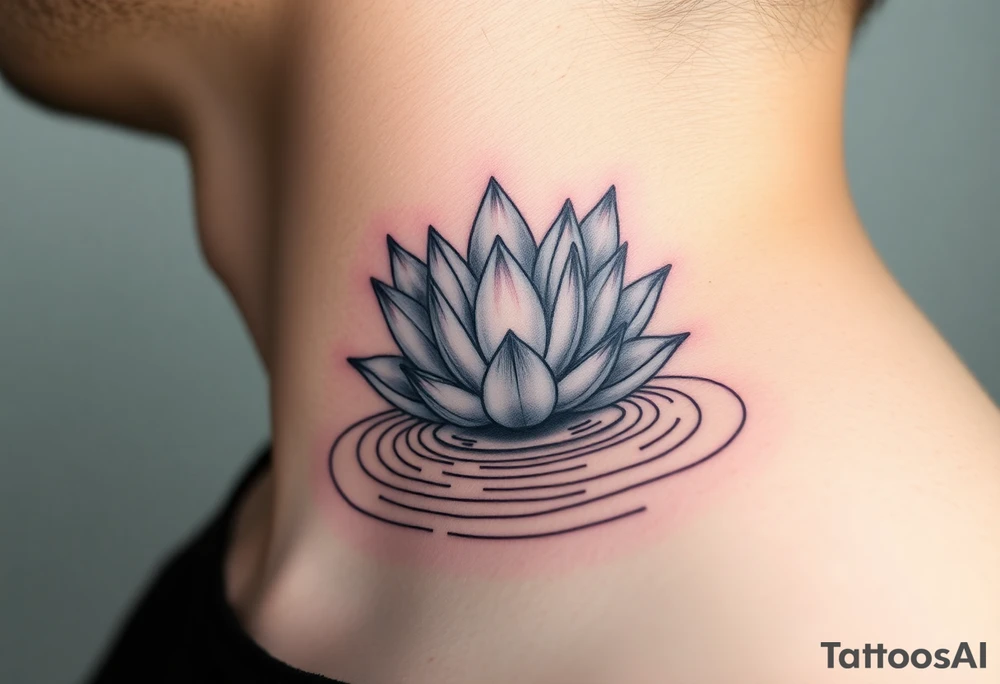serene lotus flower emerging from sacred waters with ripples tattoo idea