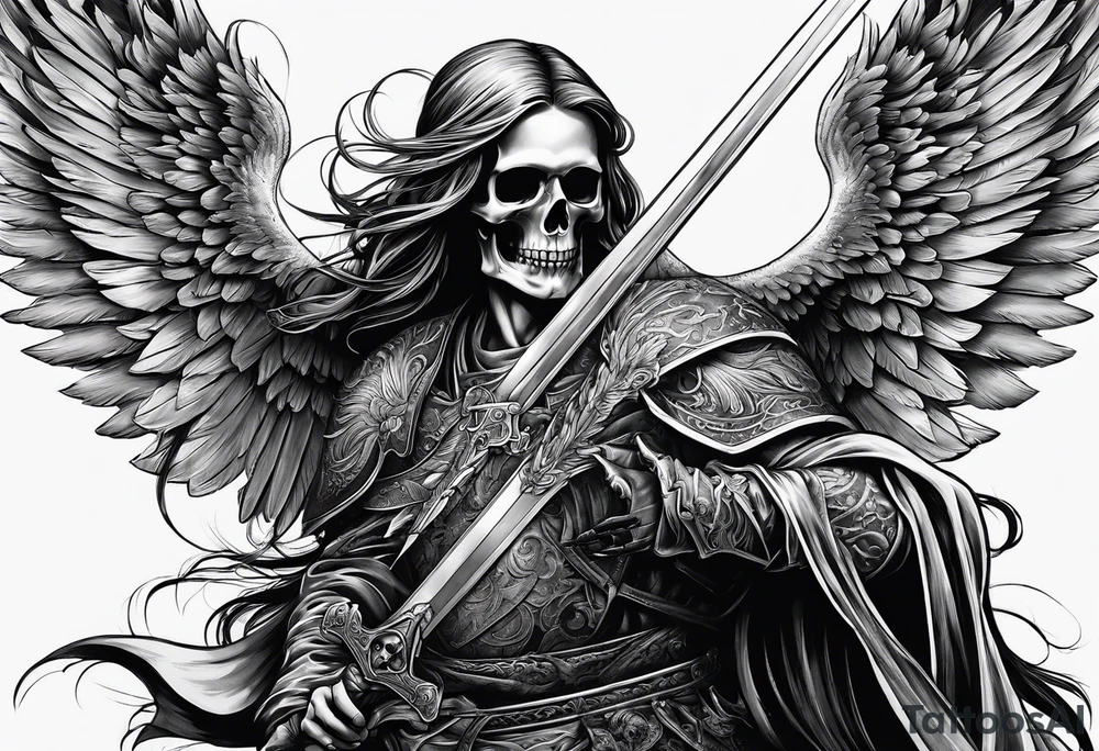 angel of death killing skull by his sword tattoo idea