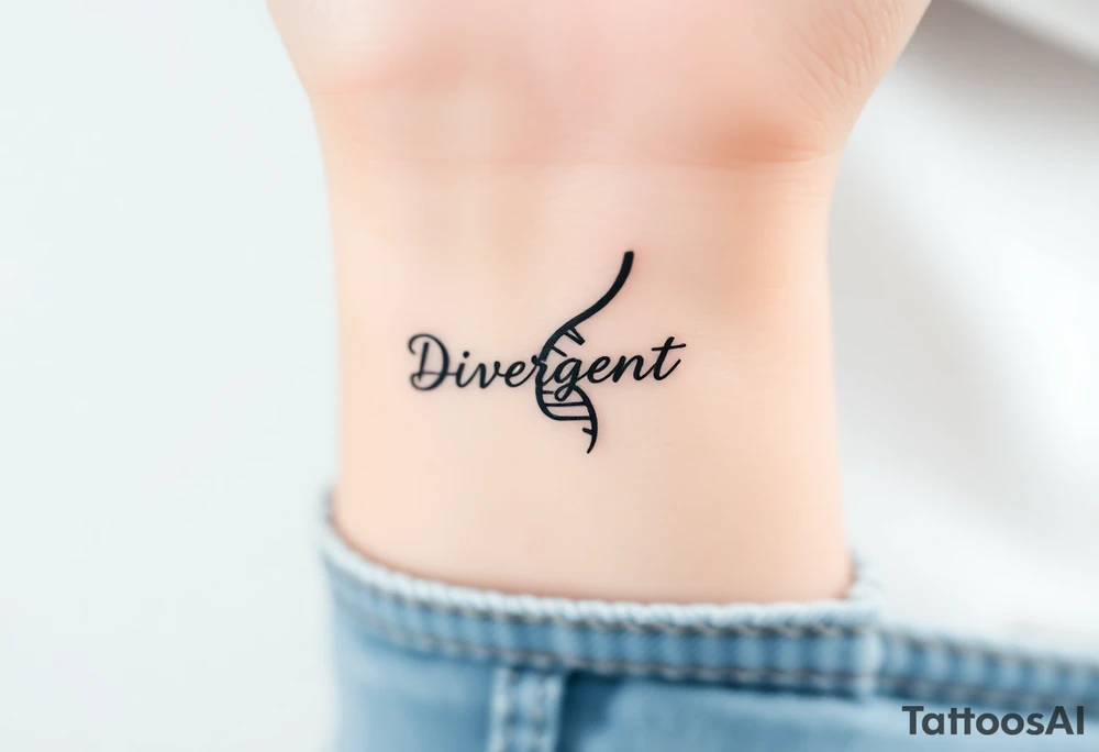 A DNA strand with the word "Divergent" subtly woven into its helix, symbolizing genetic uniqueness tattoo idea