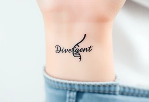 A DNA strand with the word "Divergent" subtly woven into its helix, symbolizing genetic uniqueness tattoo idea