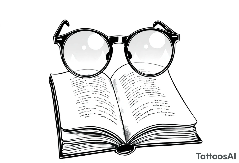 Open hard back book. large round glasses floating reading it tattoo idea