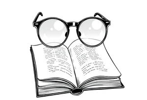 Open hard back book. large round glasses floating reading it tattoo idea