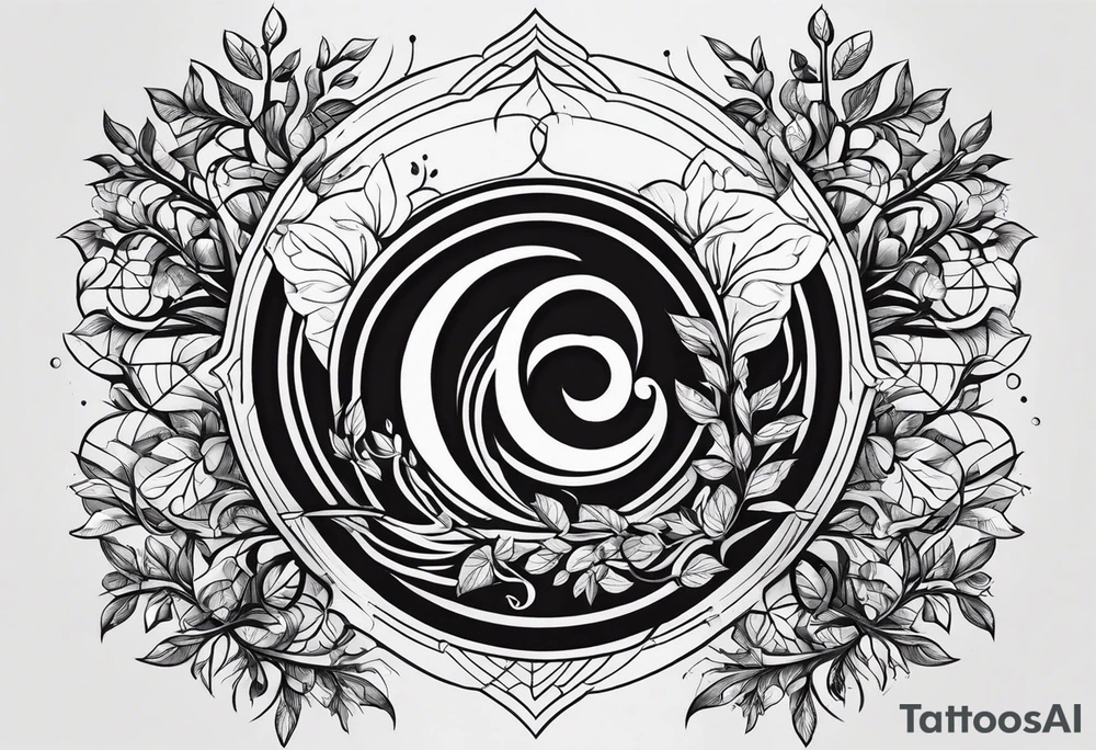 Elements: a simple north needle in the center, branches and leaves of the eggplant tree, and long wavy geometric lines on the outside
Location: Behind the upper arm of the left hand, about 6*20 spaces from the elbow to the shoulder tattoo idea