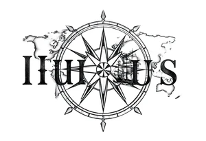 antique compass rose overlaid on weathered world map with sailing ships tattoo idea