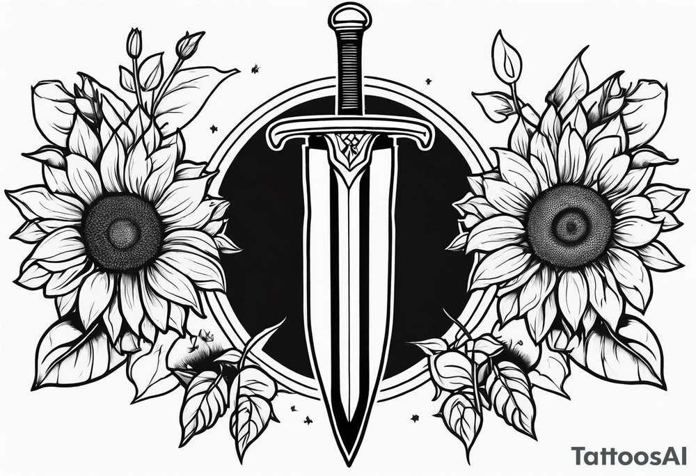 sword with sunflowers on it tattoo idea