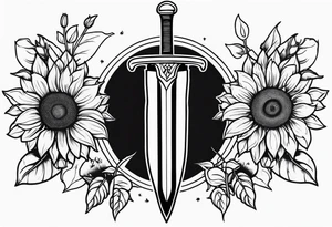 sword with sunflowers on it tattoo idea