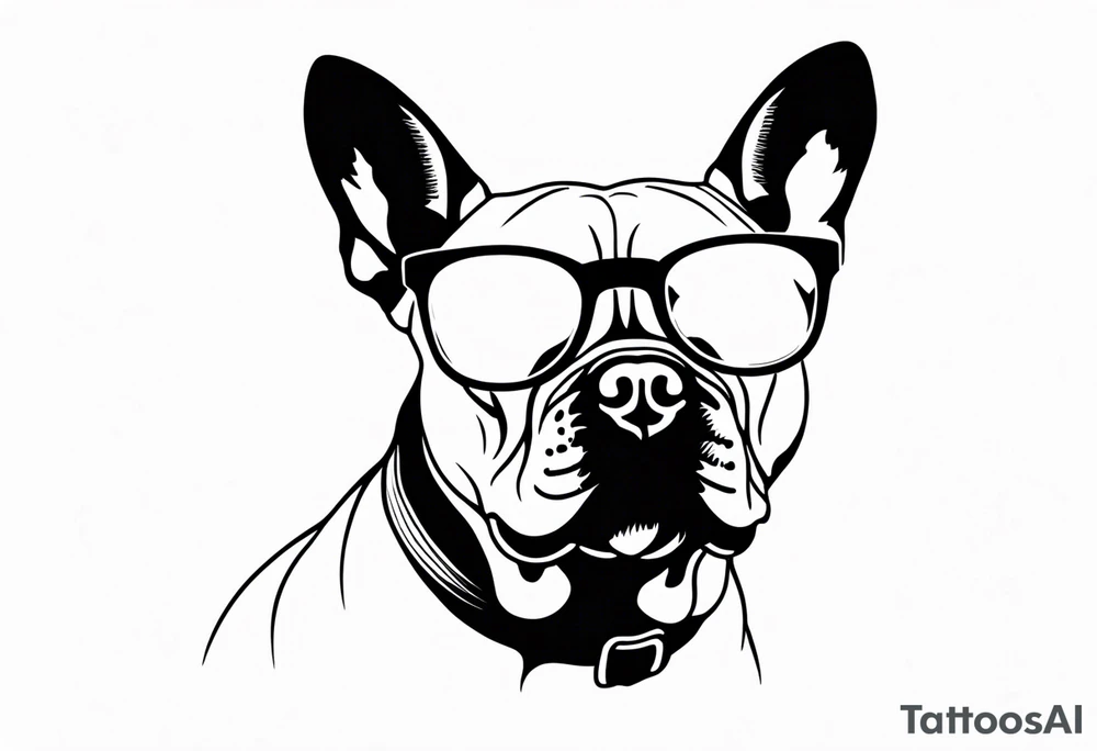silhouette of french bull dog with glasses, tattoo to use as a couple tattoo idea