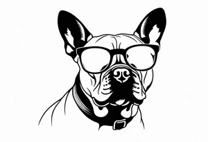 silhouette of french bull dog with glasses, tattoo to use as a couple tattoo idea