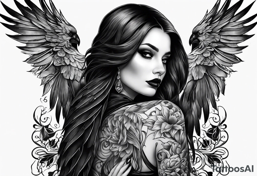 Goth girl raven tattoo idea