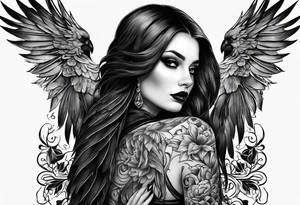 Goth girl raven tattoo idea