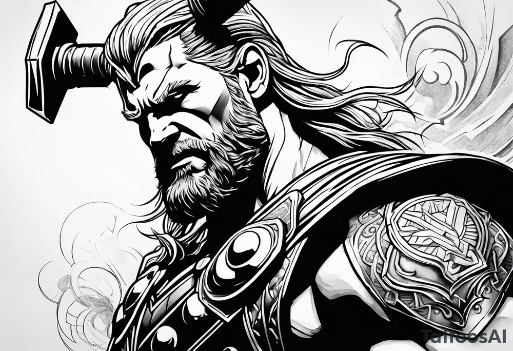 Thor mit Hammer in Aktion als Tattoo auf der Brust tattoo idea