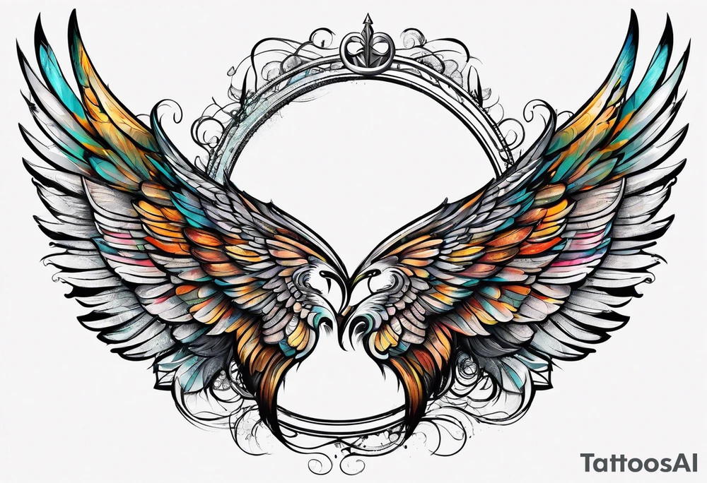 a pair of wings with a halo over them tattoo idea