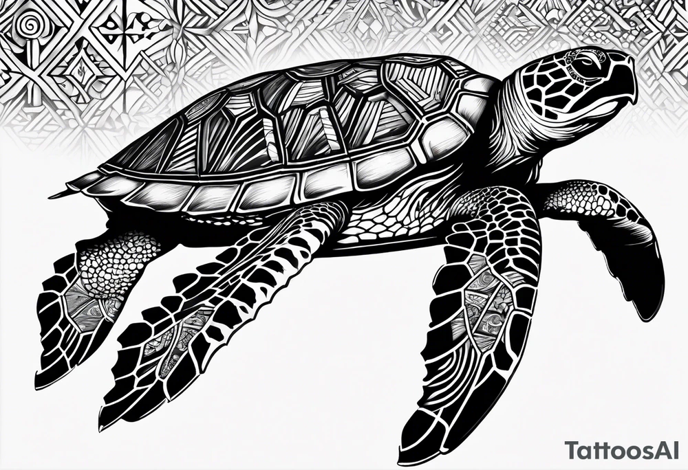 Polynesian Sea Turtle with the initials N, J, S, G incorporated. tattoo idea