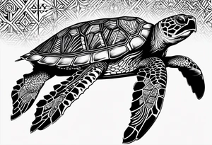 Polynesian Sea Turtle with the initials N, J, S, G incorporated. tattoo idea