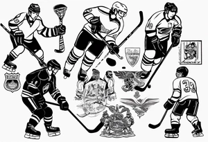 Hockey scene incorporating my children’s names in jerseys tattoo idea