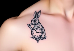 Geometrical rabbit holding a clock tattoo idea