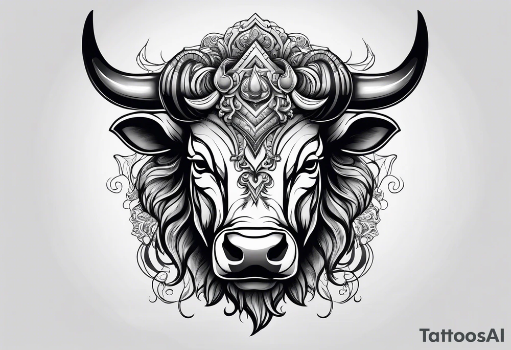 Evil, scary bull with horns tattoo idea