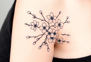 delicate cherry blossoms swirling in spring breeze with petals tattoo idea