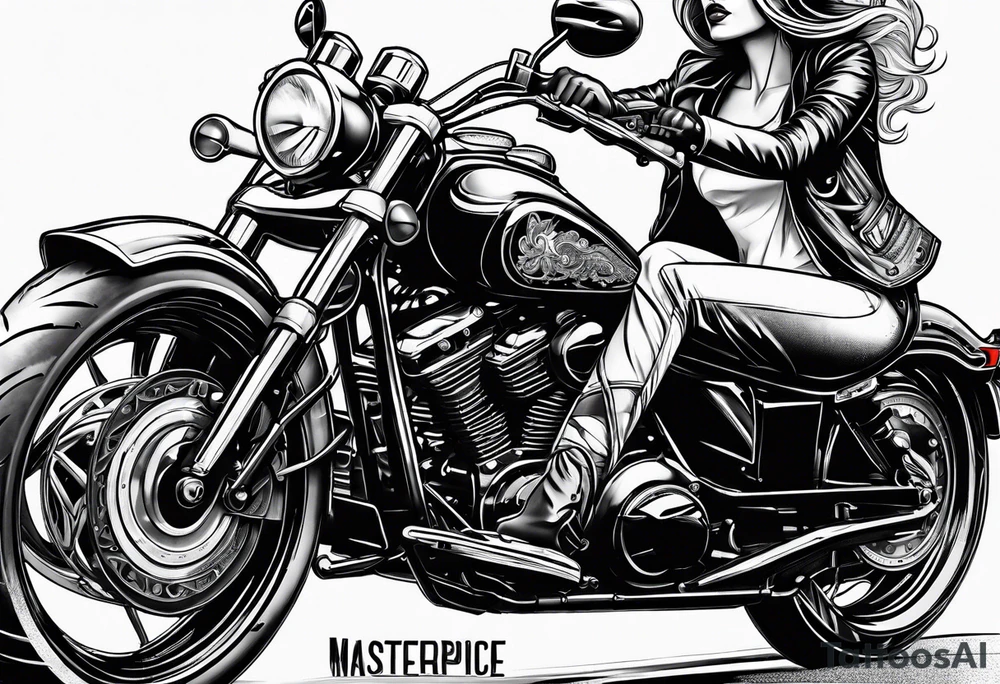 Bikergirl auf Motorrad tattoo idea