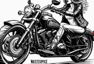 Bikergirl auf Motorrad tattoo idea