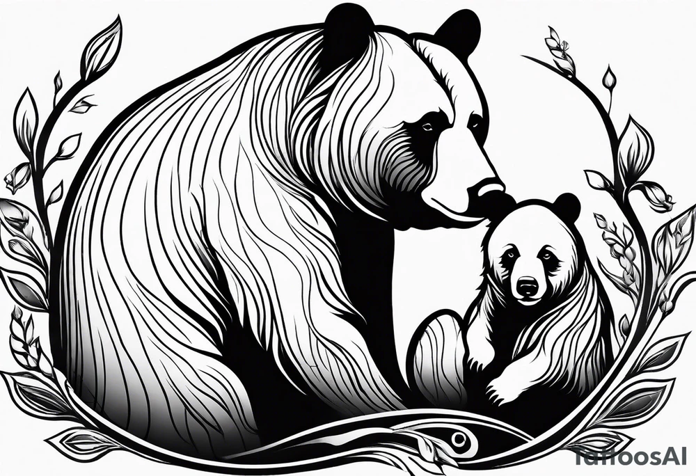 mother bear and cub looking at each other teardrop shaped simple tattoo idea